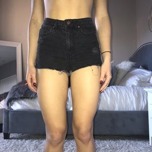 Washed Black Denim Shorts